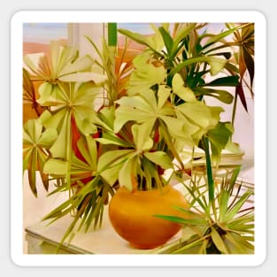 Tropical Leaves in a Terra Cotta Pot Sticker